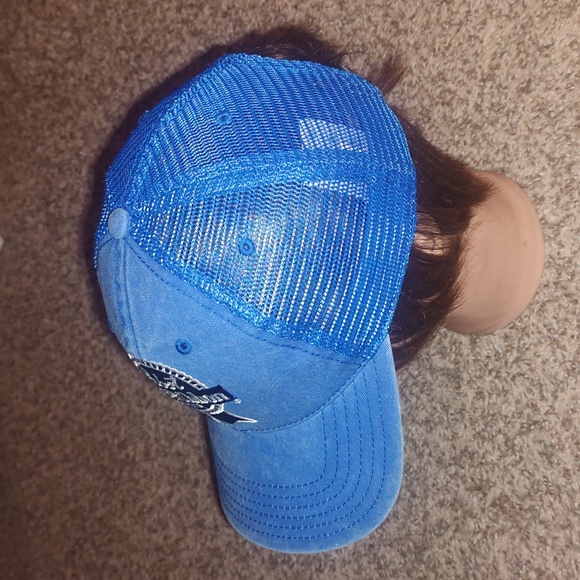 Pabst Blue Ribbon Beer Embroidered Blue Trucker Mesh Strapback Hat - Picture 3 of 9